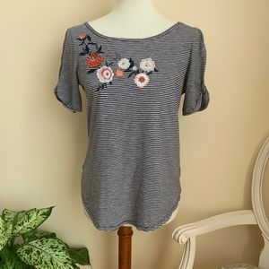 Ann Taylor Loft Floral Striped Cold Shoulder Top